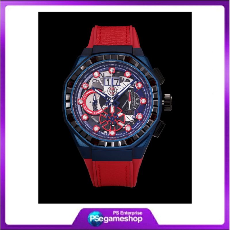 TOMAZ – Marvel Spider-Man TQ023L-D1 (Blue) with Black Crystal (Red Leather with Silicone Strap)