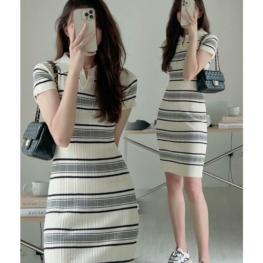 Produk EkslusifD8p3O Dress Rajut Wanita Iisaii - Mini Dress Perempuan Terbaru Motif Salur