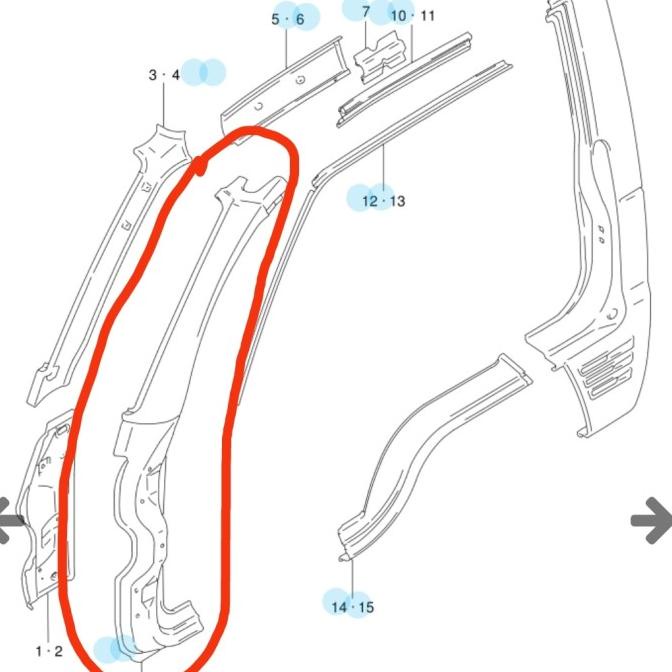 Panel pilar kusen pintu luar bagian depan, dudukan engsel pintu Futura