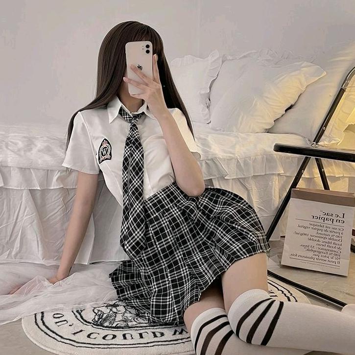 GAB379 Kostum Cosplay Sexy Seragam Sekolah Internasional School Korea Jepang Set Rok Baju Dasi Seifu