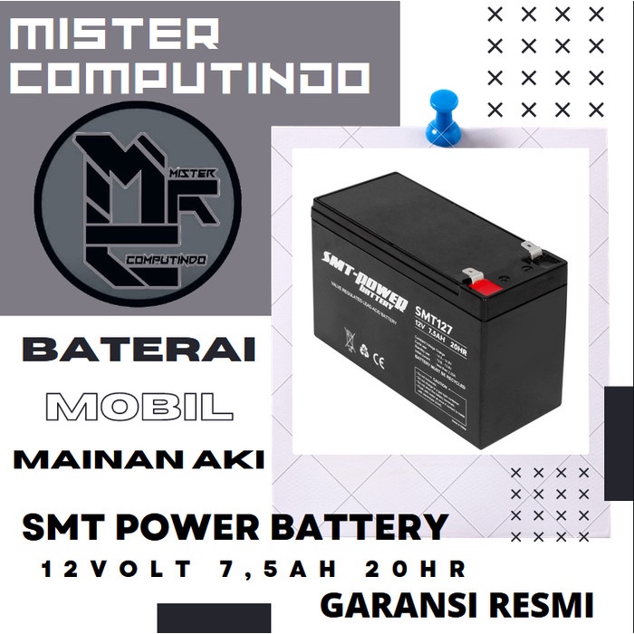 Baterai Mobil Mainan Aki 12 Volt 7,5 Ah Merk Smt Power Garansi