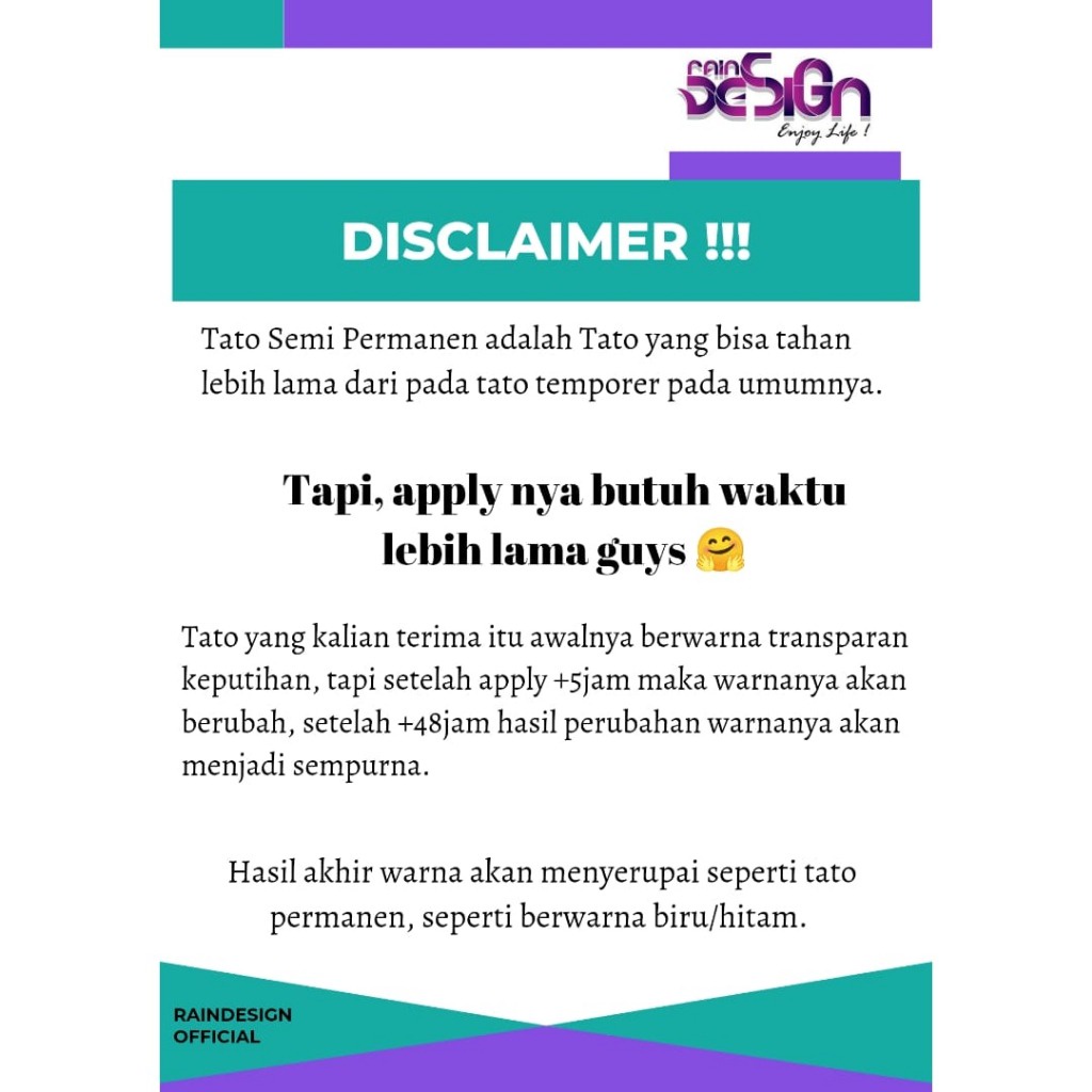 RAINDESIGN-Tato semi permanen SERI TM / Tato temporer seri TM / Stiker tato temporer semi permanen
