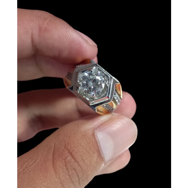 cincin full berlian pria mata utama mesonite berat 1carat keliling full natural berlian eropa ring p