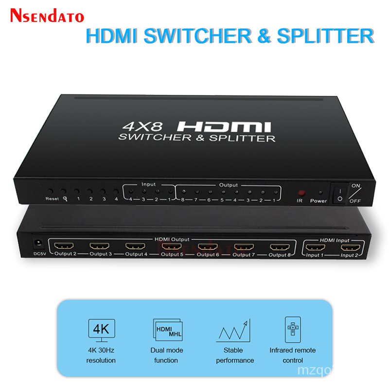 ✅&4k HDMI audio video switch splitter 4 in 8 out HDMI Audio Extractor 4X8 Speed splitter switch hdmi