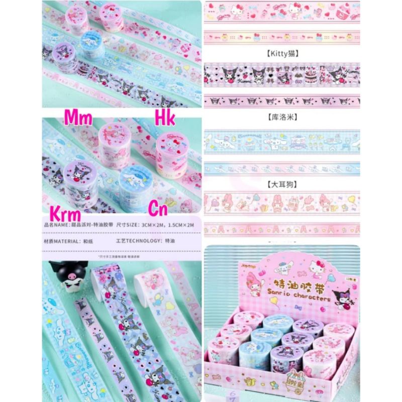 

CL.Washi tape 2 ukuran Kuromi Cinnamoroll My Melody Hello Kitty ori