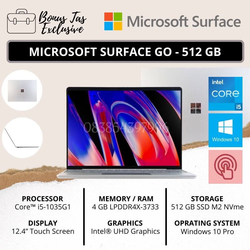 LATPOP SLIM TOUCHSCREEN MICROSOFT SURFACE LATPOP GO INTEL I5 1035G1 RAM 4GB SSD 512GB PIXEL SENSE TOUCH WINDOWS 10 ORIGINAL - FREE TAS