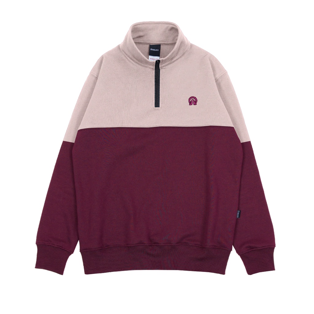 Dobujack Sweater Halfzip Coby Beige Maroon Crewneck