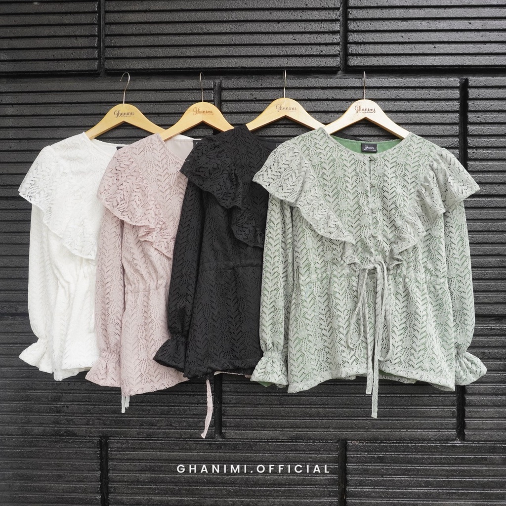 Ghanimi - Noora Blouse / Atasan Lace Kondangan / Atasan Kondangan / Atasan Brukat / Brukat Kondangan / Kemeja Brukat / Atasan Brokat / Baju Brukat Kondangan / Baju Pesta / baju kondangan kekinian