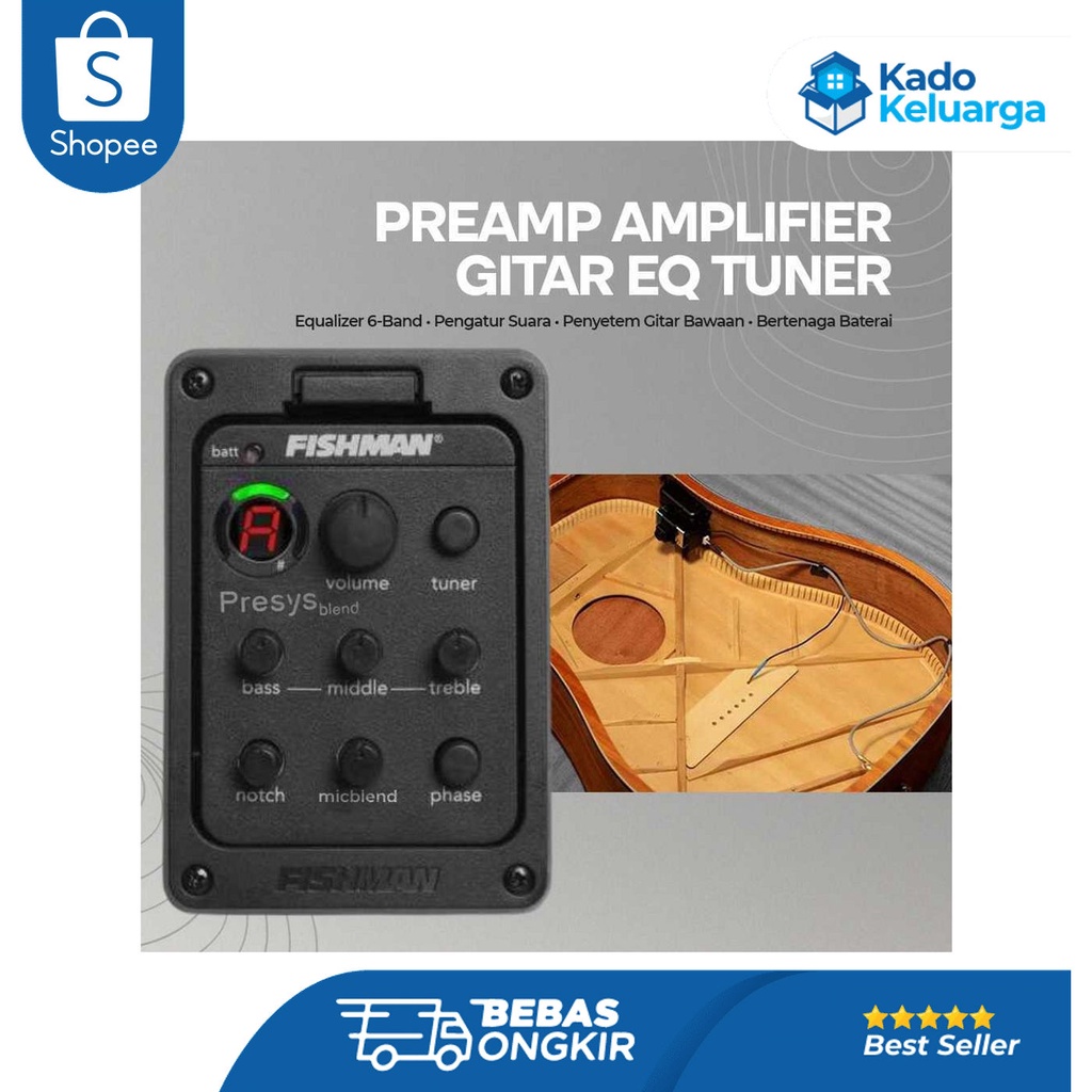 FISHMAN Presys Blend Preamp Amplifier Gitar EQ Tuner - EQ-201 Bagus