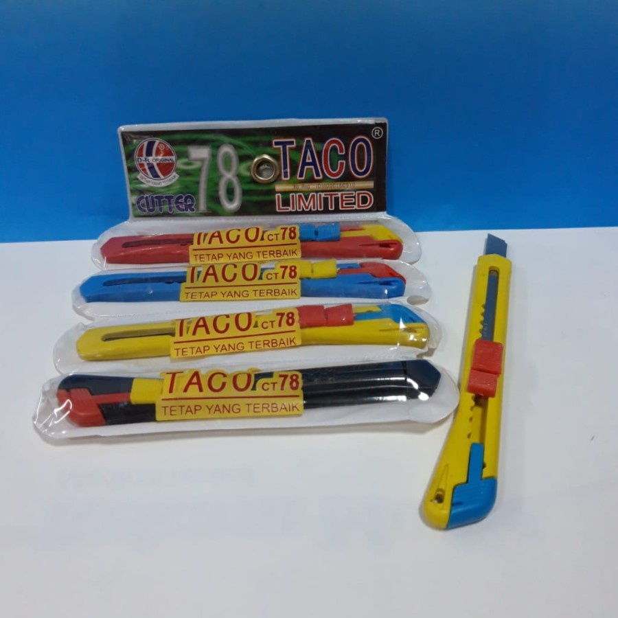 SATUAN Cutter TACO 88 Ukuran Kecil Knife Warna RANDOM Pisau Pemotong Kertas Cut Iris Irisan Potong Stationery Runcing Peralatan Perlengkapan Rumah Sekolah Kantor Alat Tools Ukir Pengukir Tajam Serbaguna Benda Barang ATK Perkantoran Grosir Prakarya Malang