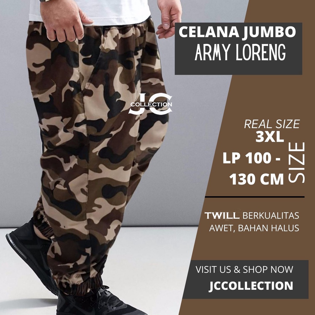 Celana Panjang Pria Jumbo Motif Army  / Jogger Army Loreng Big Size 3XL - JCCollections