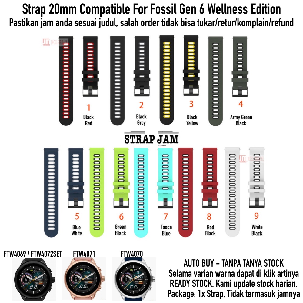 Tali Jam 20mm Strap F0ssil Gen 6 Wellness Edition - Dual Tone Rubber Silikon Sport