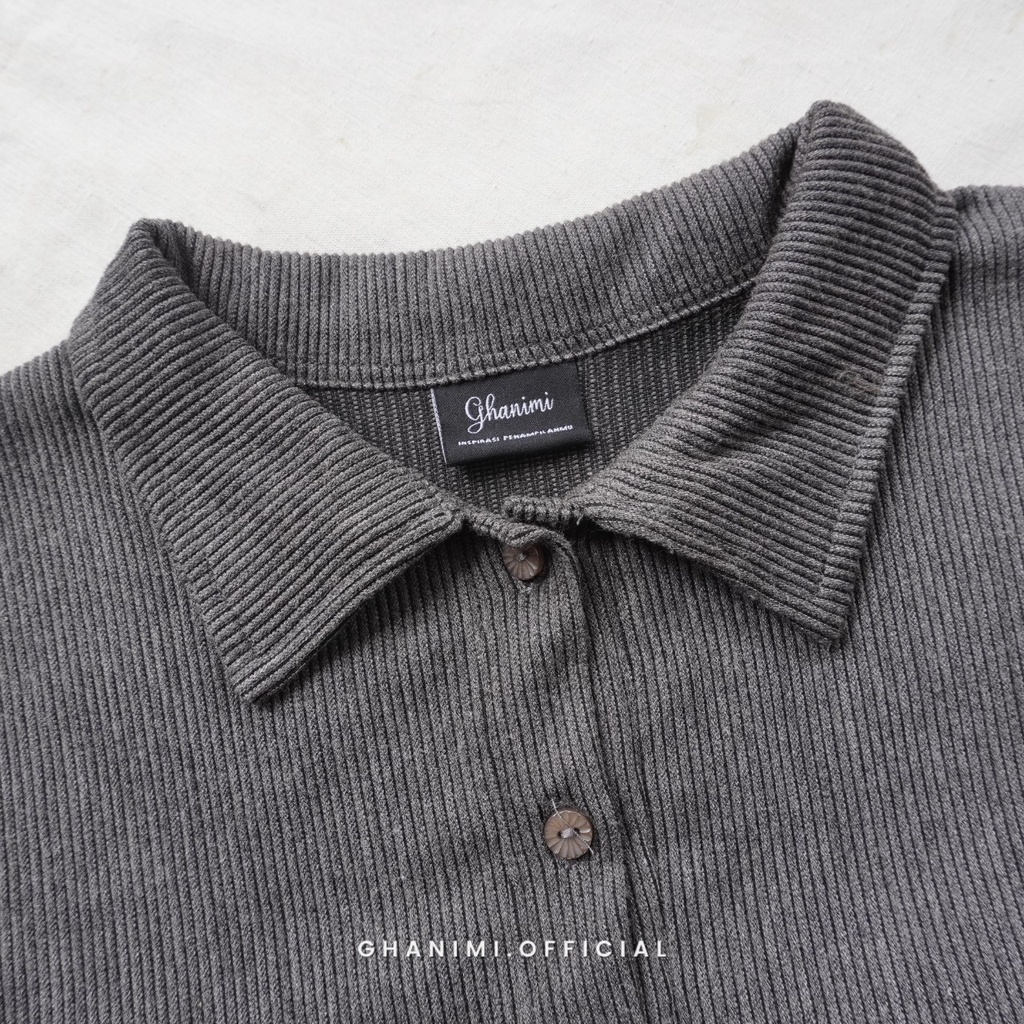 Ghanimi - Audrey Tunik / Tunik knit rib / Tunik lengan panjang kasual formal / atasan kerja / baju kerja / Tunik polos timeless / Tunik slim fit kerah / Tunik panjang hijab