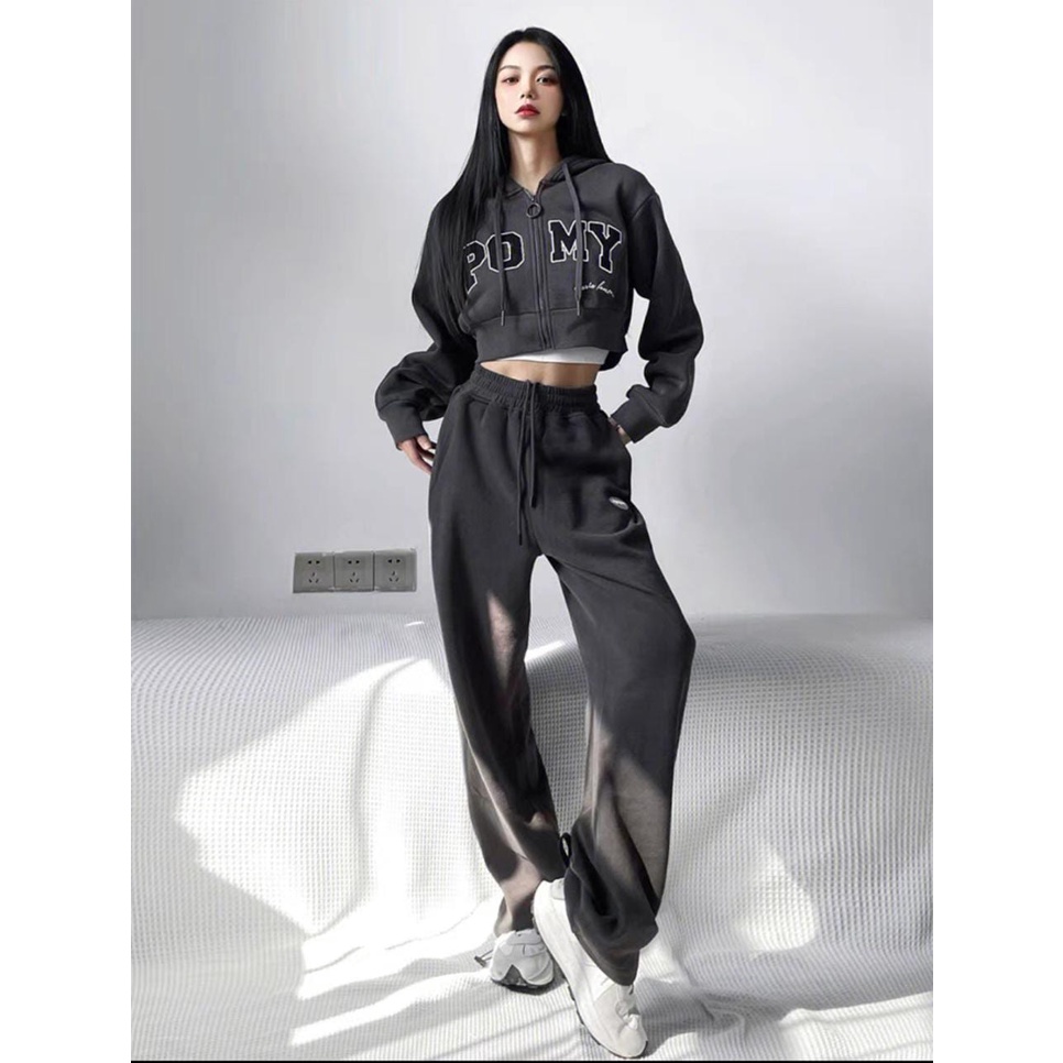 BLACK MY LOVE SET SETELAN WANITA CROPE JAKET + KULOT PANTS (IC)