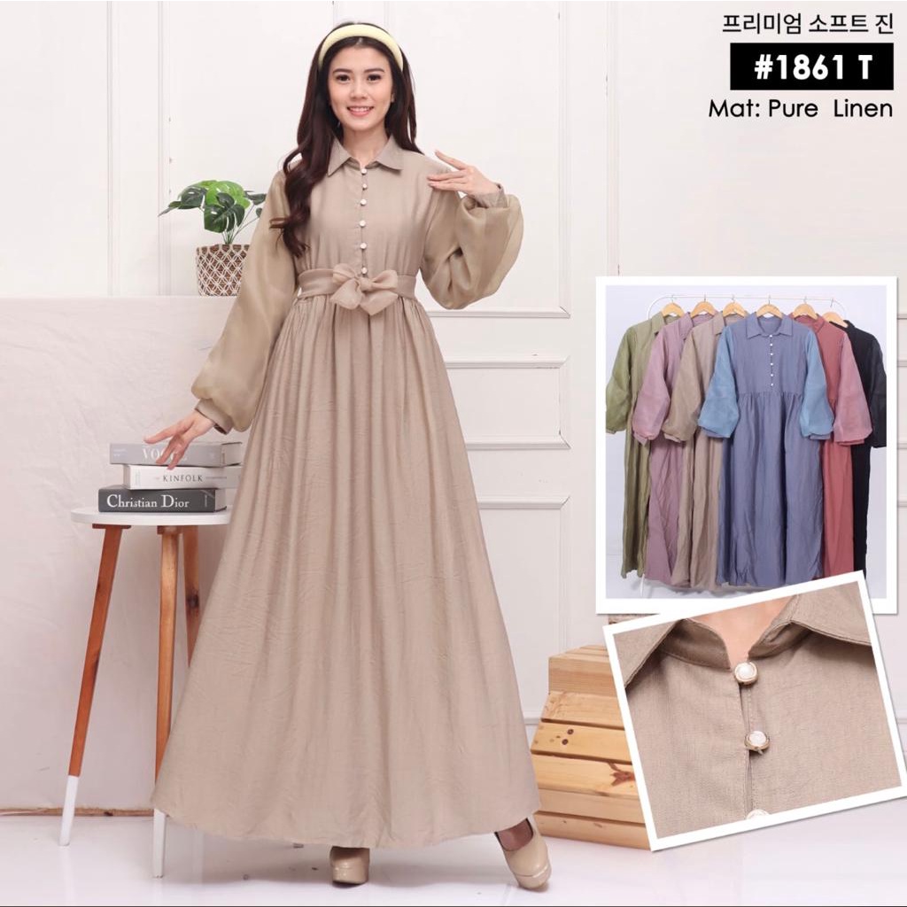 Gamis Terbaru 2023 Viral - Lisa Gamis Pure Linen Mix Organza Gamis Lebaran