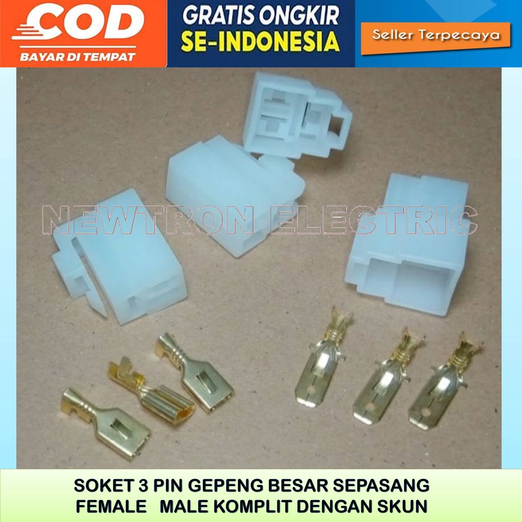 SOKET SOCKET KONEKTOR CONNECTOR KABEL 3 PIN BESAR MALE FEMALE SOKET MOTOR MOBIL TAHAN PANAS