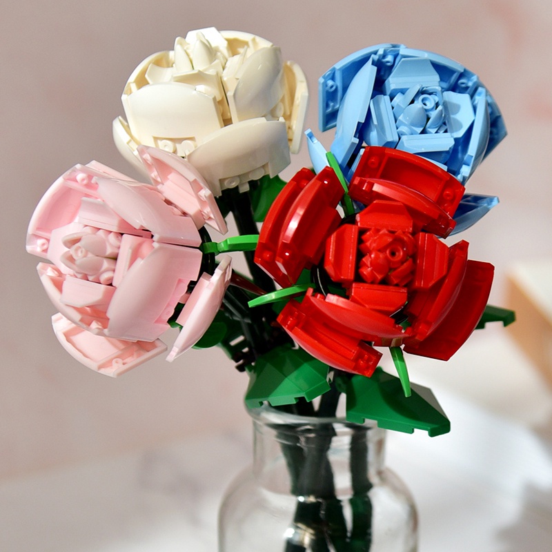【COD】DIY Lego Bunga Balok Mainan Brick Block Flower Plant Series Building Block Bunga Pajangan Rumah Hadiah Unik / Mawar blok bangunan (kotak)