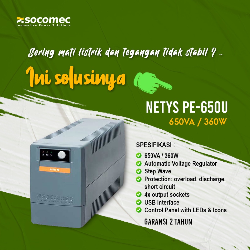 UPS SOCOMEC NETYS PE 650VA [NPE-0650-U] (650VA-360WATT)