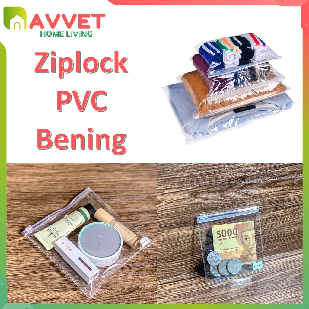 AVVET Ziplock Bag Pvc Transparan Bening Travel Pouch Serbaguna Polos Zipper Packaging Storage Bag Tas Penyimpanan Pakaian Zip Lock Plastik anti Air Murah Import