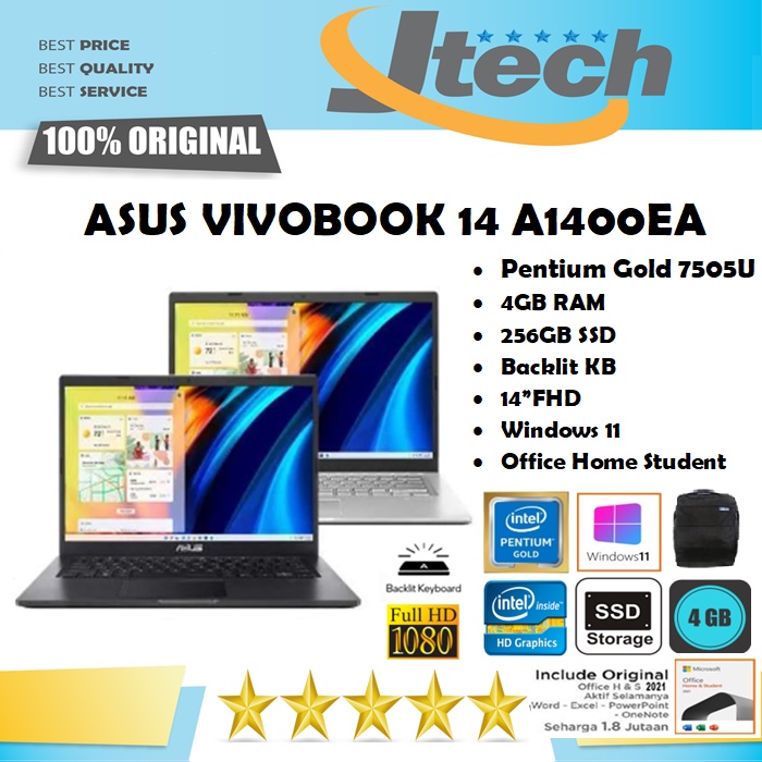 ASUS VIVOBOOK 14 A1400EA  - INTEL PENTIUM GOLD 7505U - 4GB/8GB - 256GB SSD - INTEL UHD - BACKLIT - 14&quot;FHD - WIN11 - OFFICE HOME STUDENT