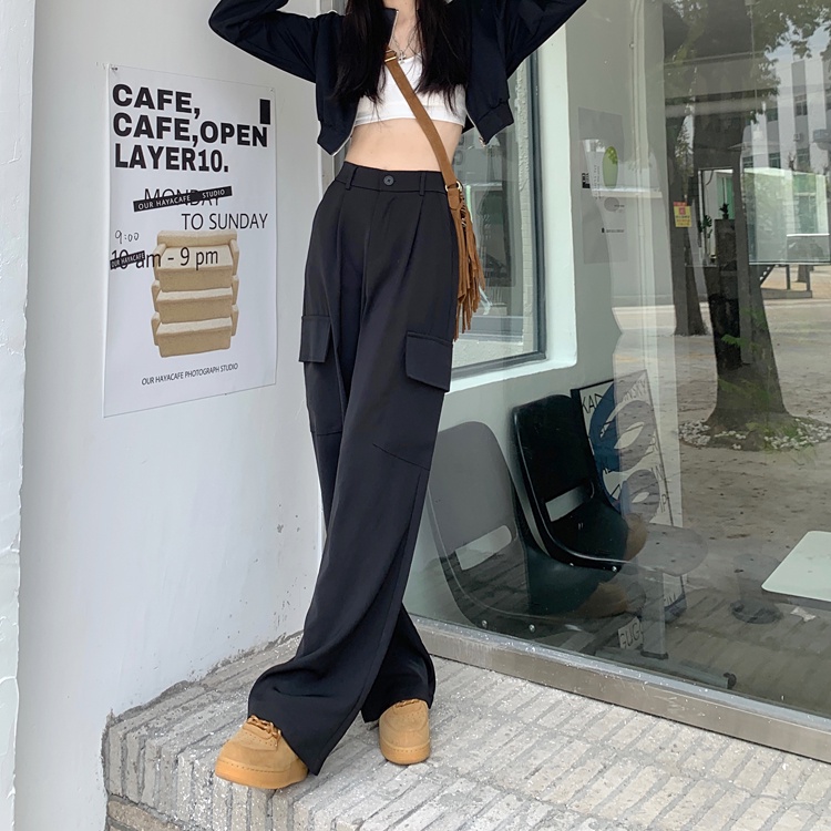 EUNII Korean Style Celana Kulot Hitam Loose Highwaist Kekinian Terbaru Celana Panjang Straight Pants