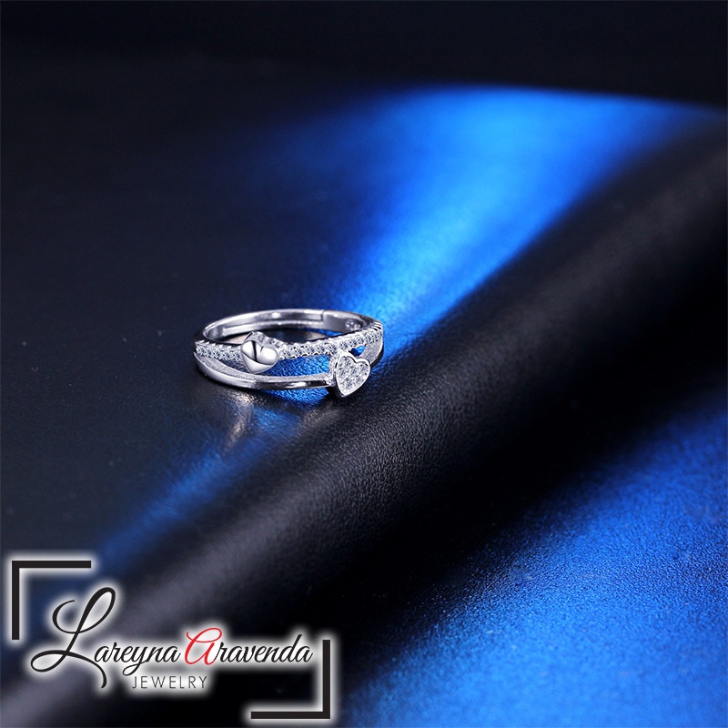Lareyna Aravenda Cincin Wanita Silver S925 Motif Kristal Crystal Love Kupu Kupu CC007