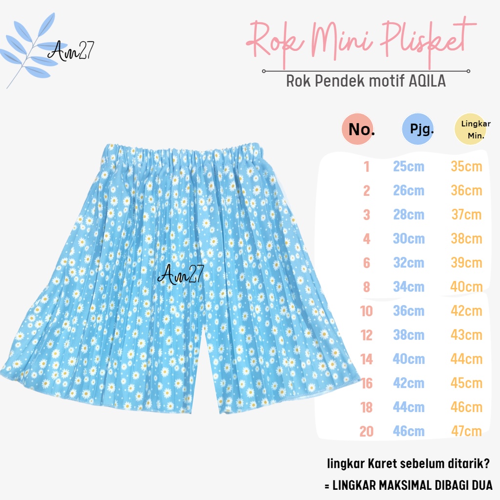 CELANA Plisket Pendek anak 1-12 tahun Pleated Skirt PANTS mini MOTIF AQILA