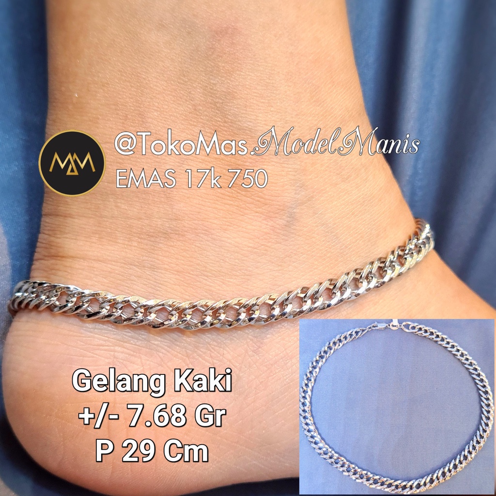 Gelang kaki sisik naga emas putih 750 kadar 17k