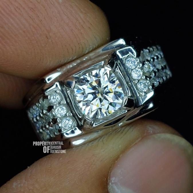 Cincin Moissanite Sparkling Like Diamond Ring Man Silver Perak Pria