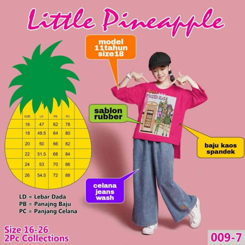 ( LP. 009-7 ) LITTLE PINEAPPLE SETELAN KULOT JEANS No.16-26