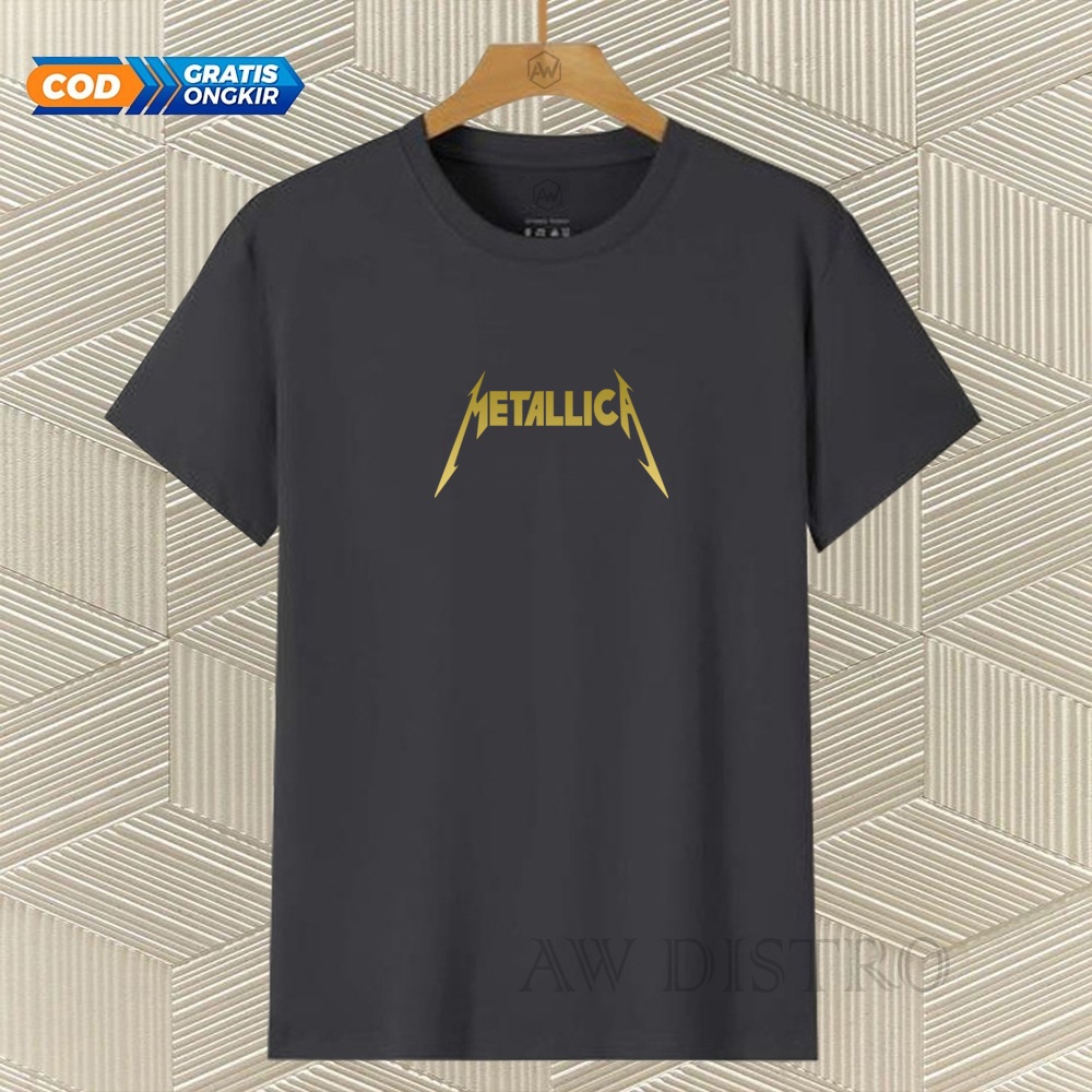 COD Baju Kaos Distro METALIC Teks Gold Premium Quality Lengan Pendek