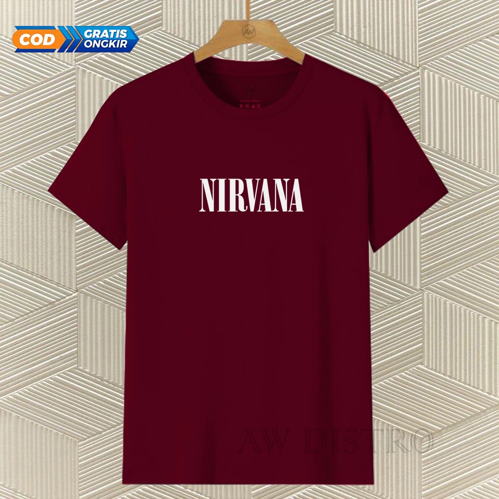 COD Baju Kaos Distro NIRVANA Teks Putih Premium Quality Lengan Pendek