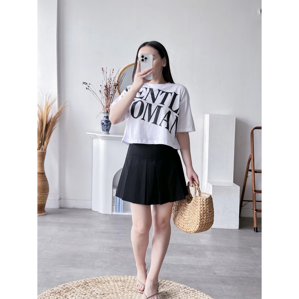 INFINITEE Kaos Croptop Oversized Wanita Lengan Pendek Bahan Katun