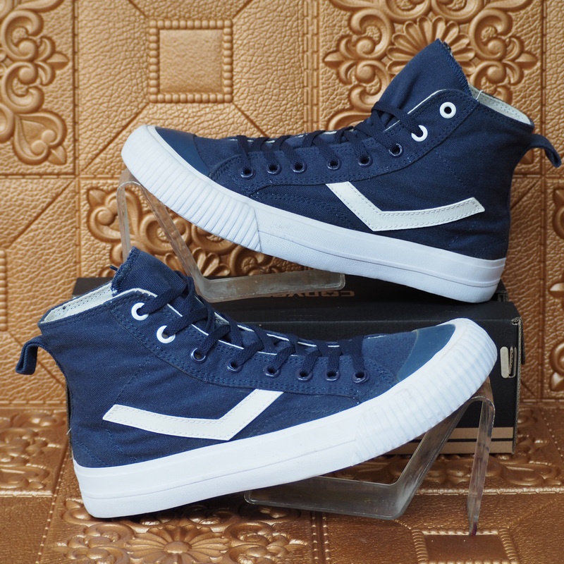 SEPATU SNEAKERS PRIA TINGGI CASUAL BAHAN KANVAS TEBAL 12OS LIKEORI HIGH BIRUNAVY