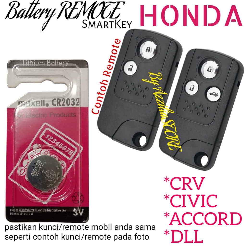 Baterai Battery Batre Batrai Batere Untuk Remote Remot Keyless Smart Key Kunci Mobil Honda Crv Accor