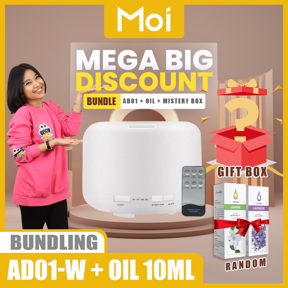 [ PAKET BUNDLING ] Moi Humidifier Diffuser Air Purifier Aromaterapy Essential oil Difuser 500ML+ Remote