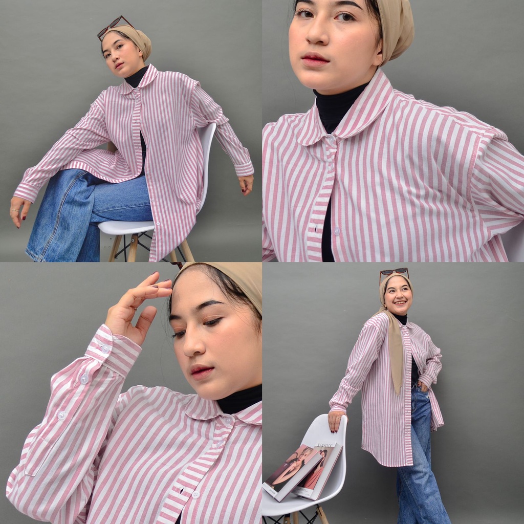 RAABIHA Esther Stripe Shirt I Kemeja Blouse Mofit Salur I Kemeja Oversize I Kemeja Wanita