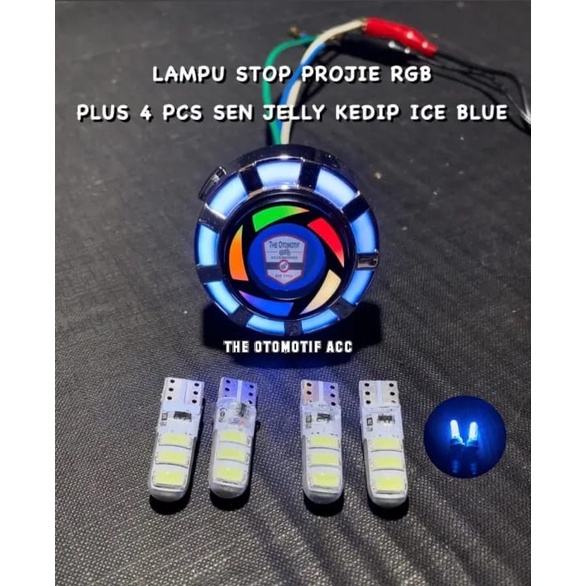 Paket Lampu Motor Lampu Stop Rem Projie Running Plus 4 Pcs Sein Jelly Kedip / Flash Ice blue