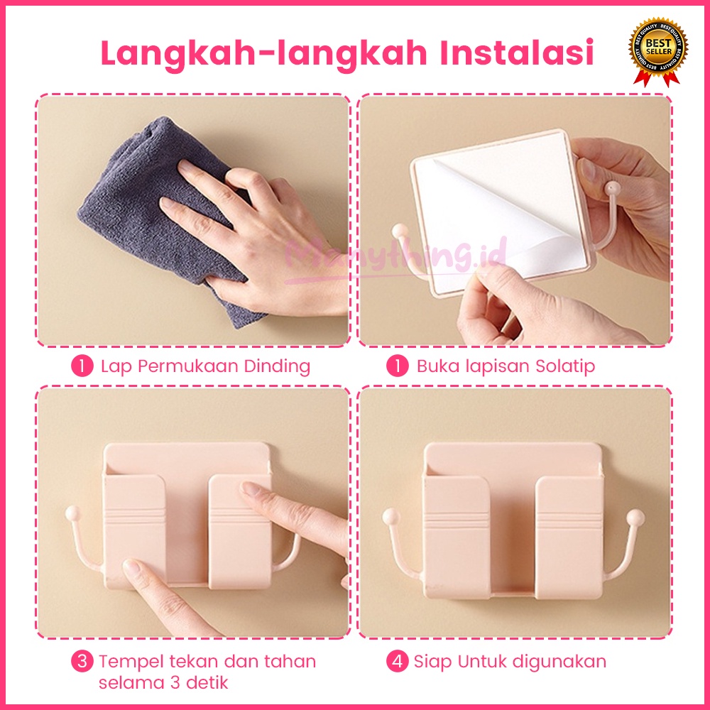 MANYTHING - Holder Tempel Dinding Dengan Gantungan 2 Kait Rak Gantung Tempat Charger Hp Remote TV AC Multifungsi Penyangga Tembok