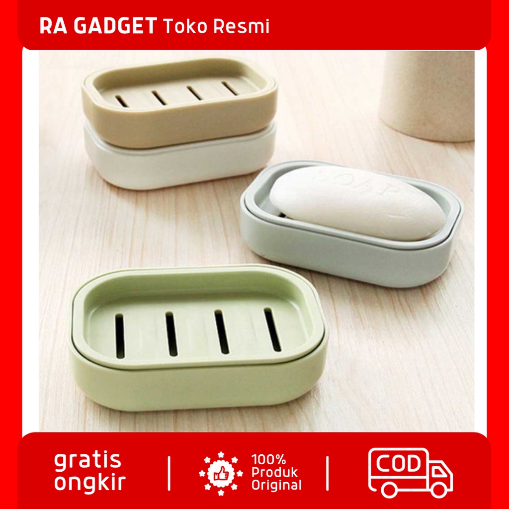 Kotak Rak Sabun Mandi 2 Lapis Container Soap Drain Box / Tempat Wadah Sabun Batang Batangan Tutup Tr