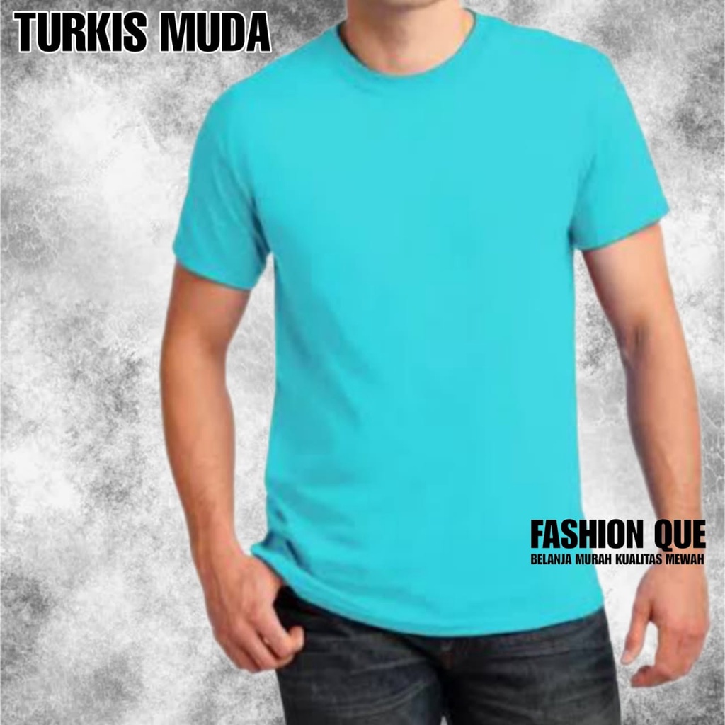 KAOS POLOS COMBAT 30S TURKIS MUDA LENGAN PENDEK UNISHEX PAKAIAN DISTRO CEWE COWO ATASAN BAJU POLOS K