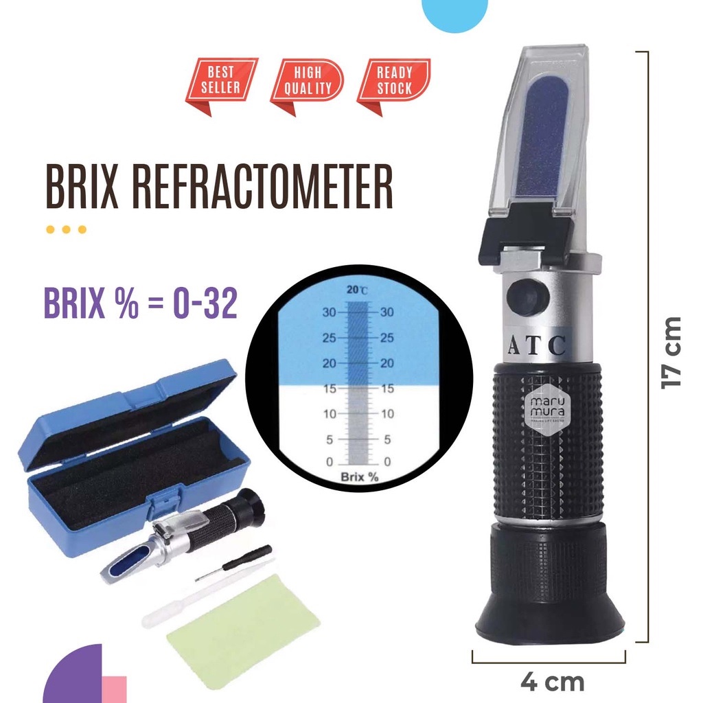 

Brix Refractometer | Alat Ukur Kadar Gula Makanan Minuman - Alat Ukur Uji Kemanisan Buah - Refraktometer 0-32%