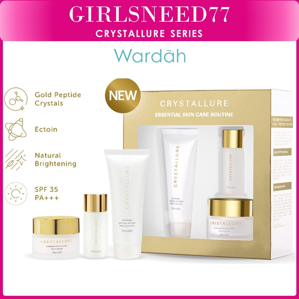 Crystallure by Wardah Essential Skin Care Routine - Trial Kit (Micellar Gel, Booster Essence, Rich Cream)