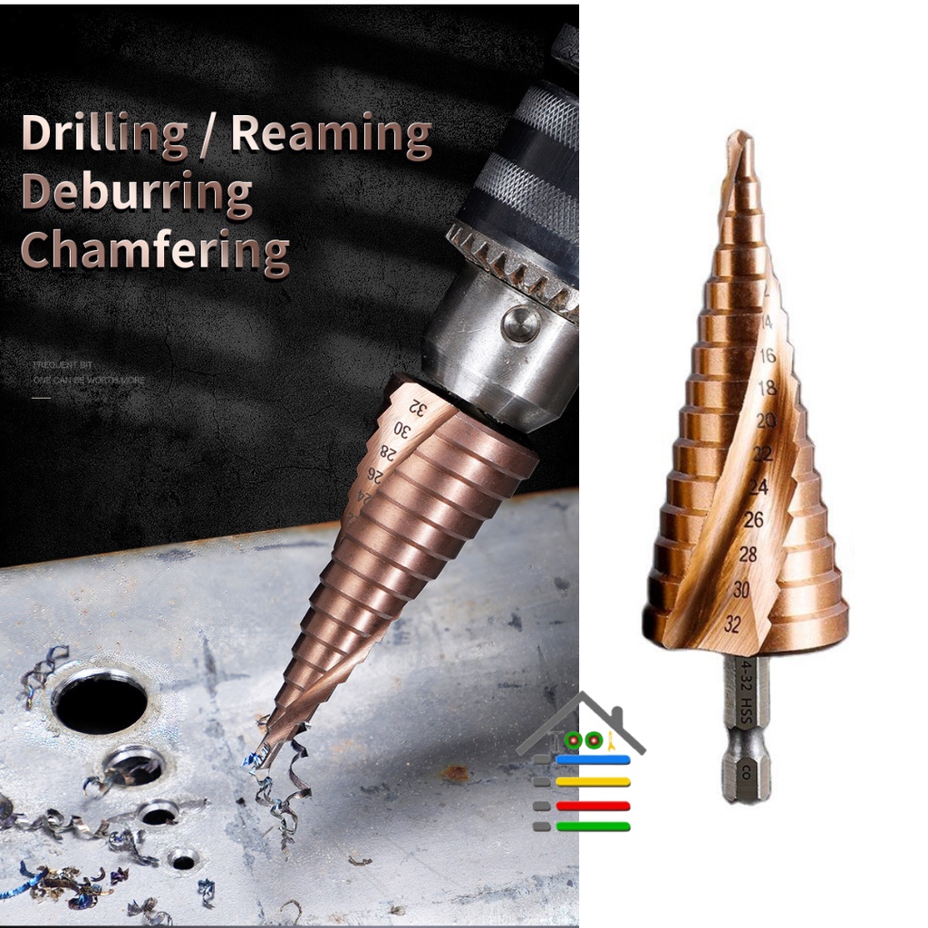 Mata Bor Pagoda M35 COBALT Spiral Besi  Step Drill M35 COBALT  4 - 32 Tingkat Payung