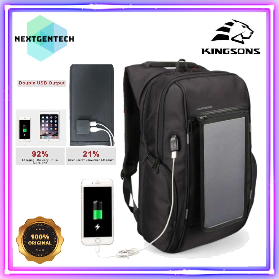 Kingsons Backpack Tas Ransel Solar panel Outdoor Storage Bag KS3140W-I