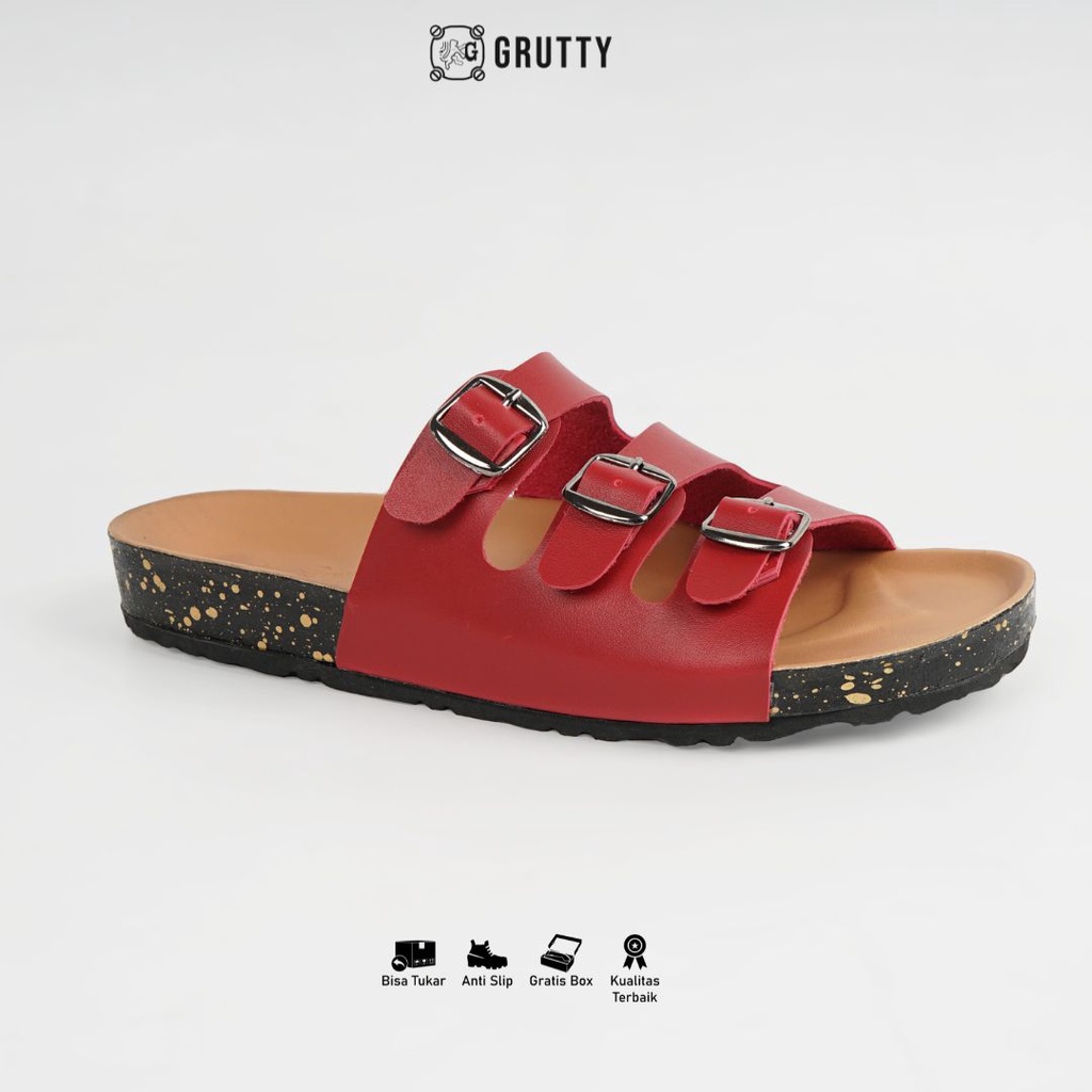 GRUTTY Flat Sandal Wanita Marun Sendal Kekinian Super Comfy