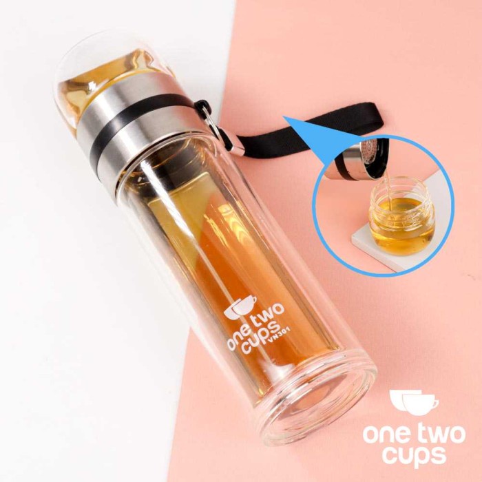 Tempat Minum  Kaca Infused Water Bottle Dengan Penyaring Aesthetic Model - Silver tahan air panas da