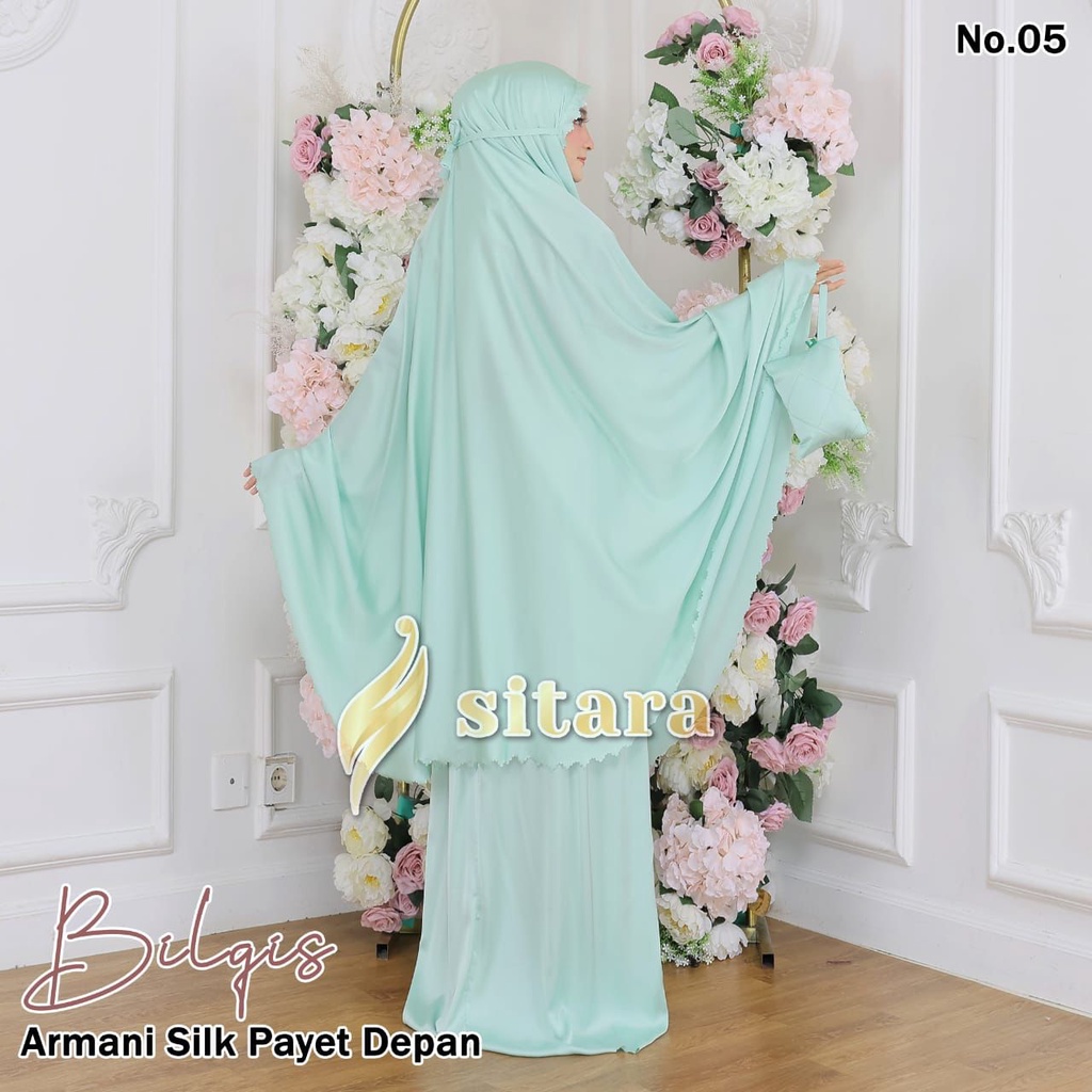 Mukena Balqis Armani Silk Payet Depan Mukena Dewasa