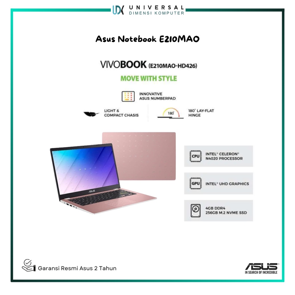 ASUS NOTEBOOK E210MAO N4020 4GB 256GB SSD DDR4 W10+OHS