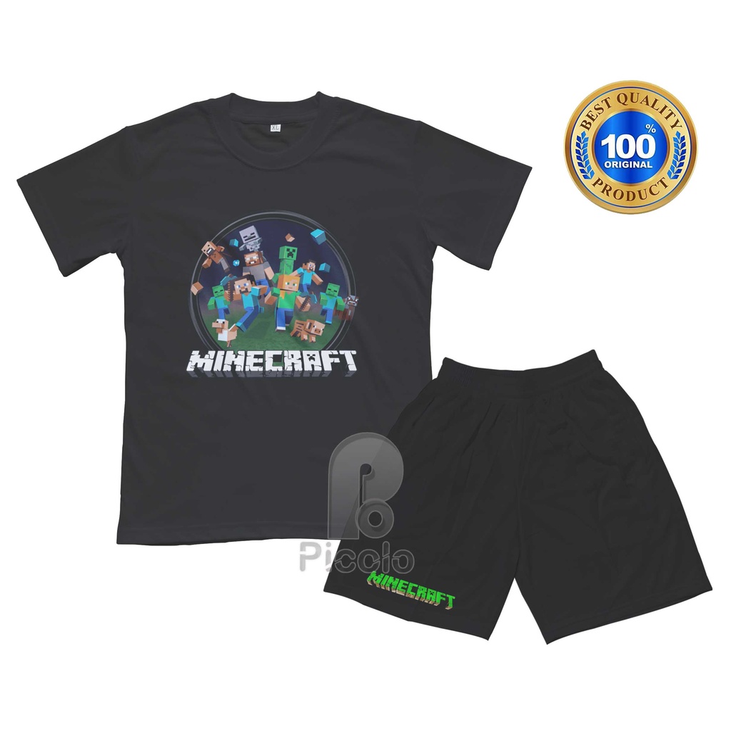 (FREE NAMA) BAJU KAOS SETELAN ANAK MOTIF KARAKTER GAME MINECRAFT UNISEX